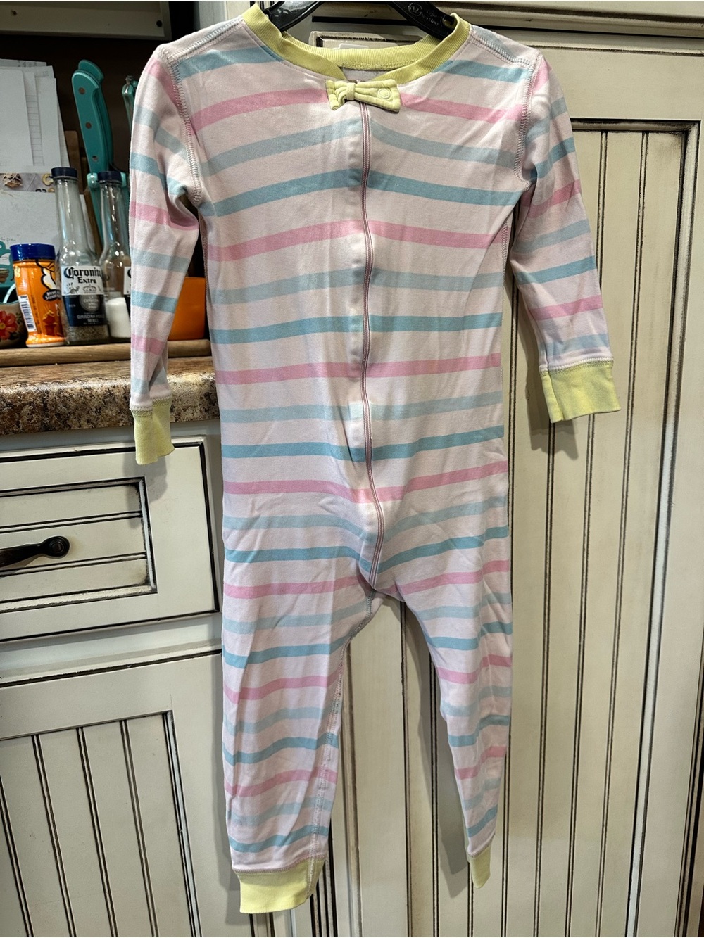 Kids Striped One-Piece Pajamas - Pastel Pink, Blue & Yellow